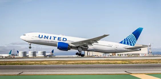 United Airlines plane taking off at SFO runway