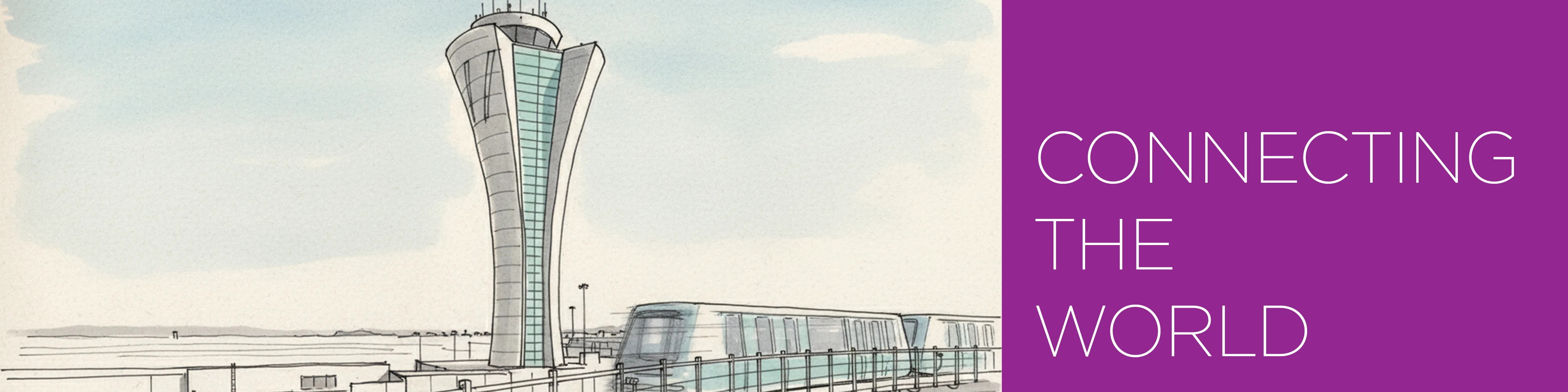 Vector drawing of the Air Traffic Control Tower and AirTrain at SFO