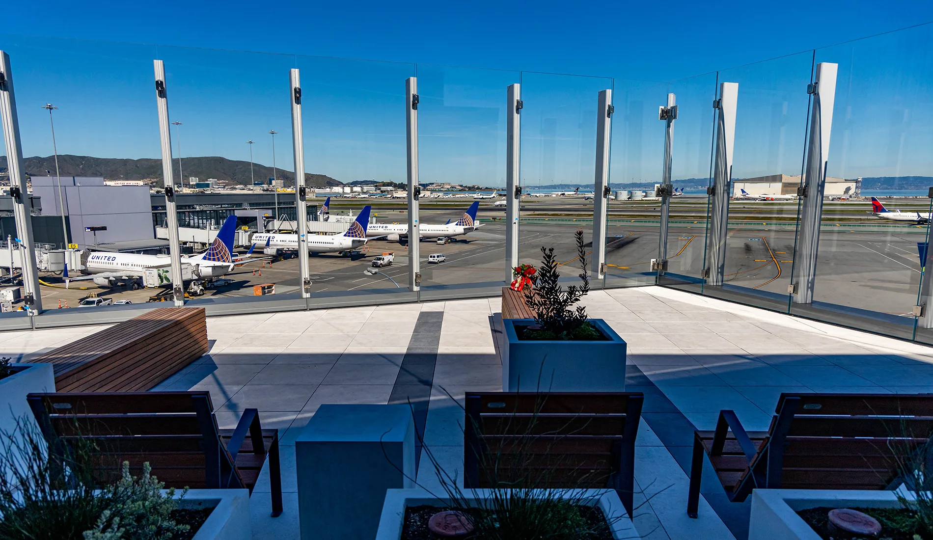 The SkyTerrace offers a relaxing space to take in the action on SFO's airfield